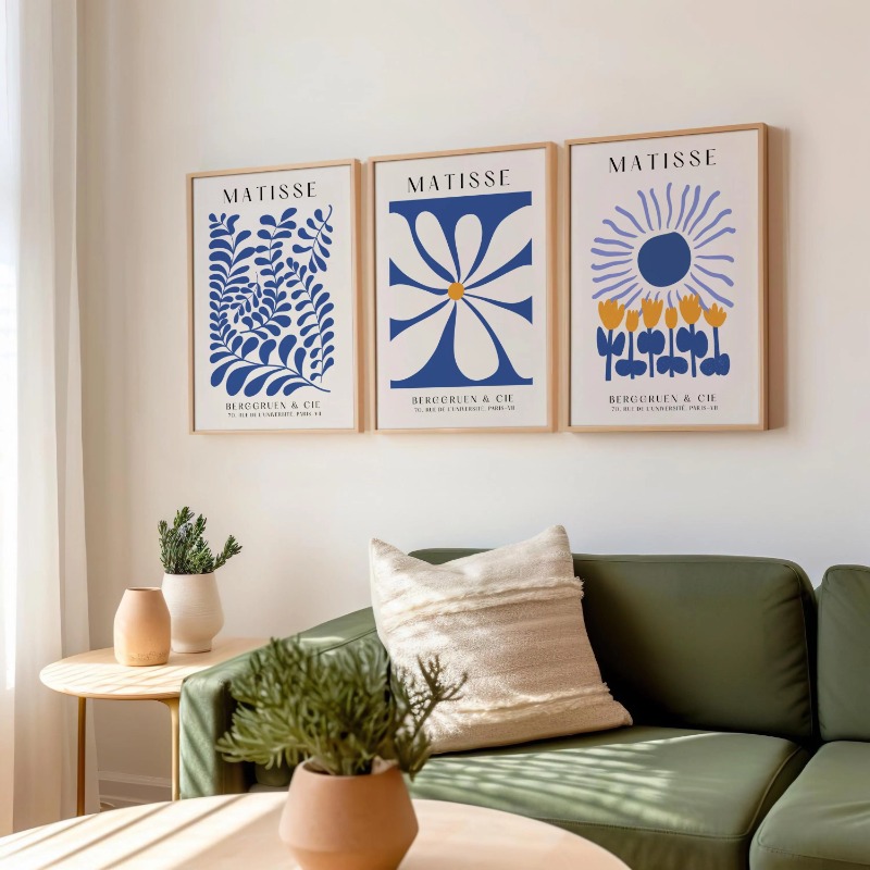 Blue Matisse Prints Set of 3 P - Abstract Canvas Set ulasan dan harga